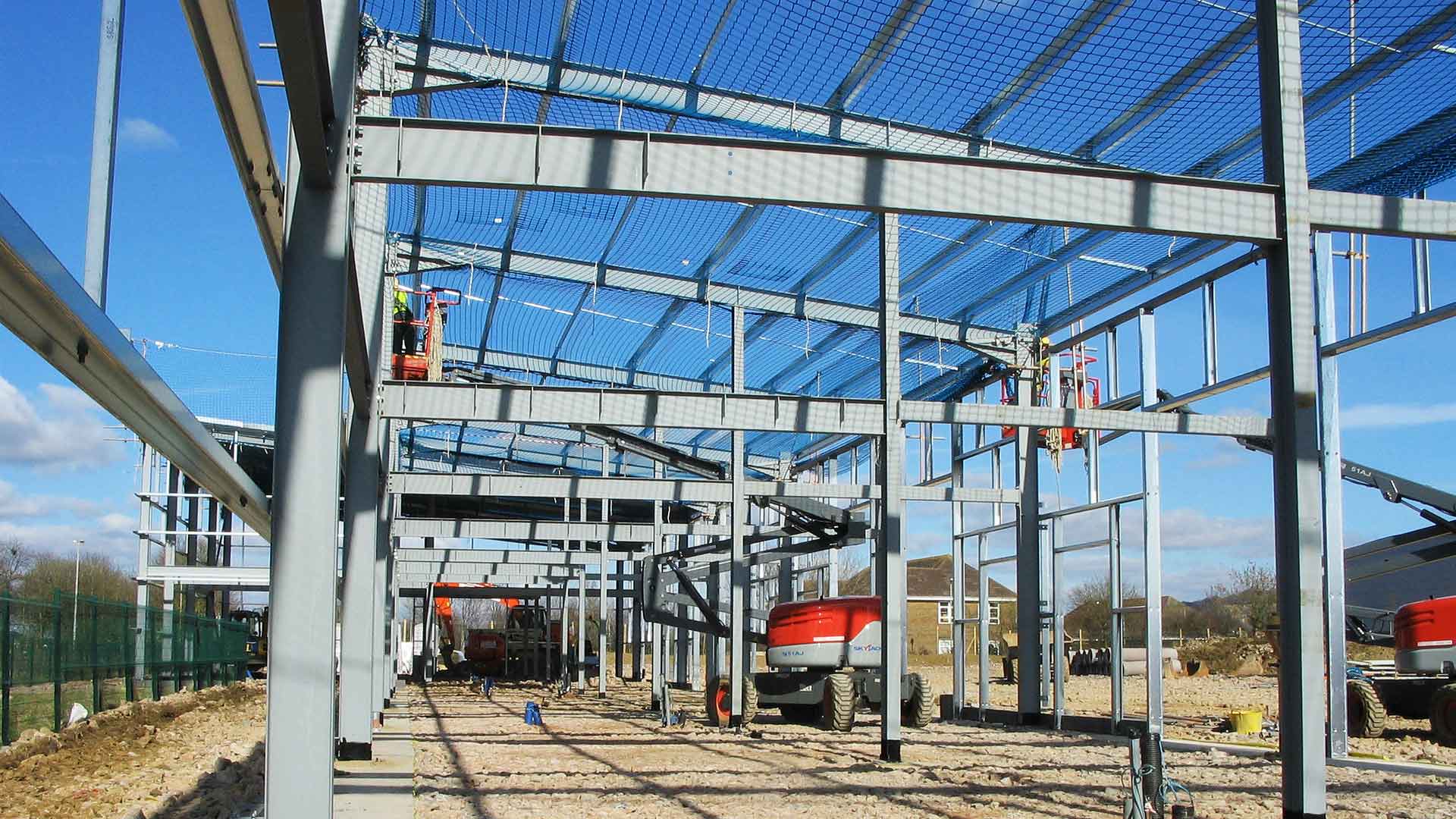 Steel frame under construction at the Glenmore Centre, Gloucester.