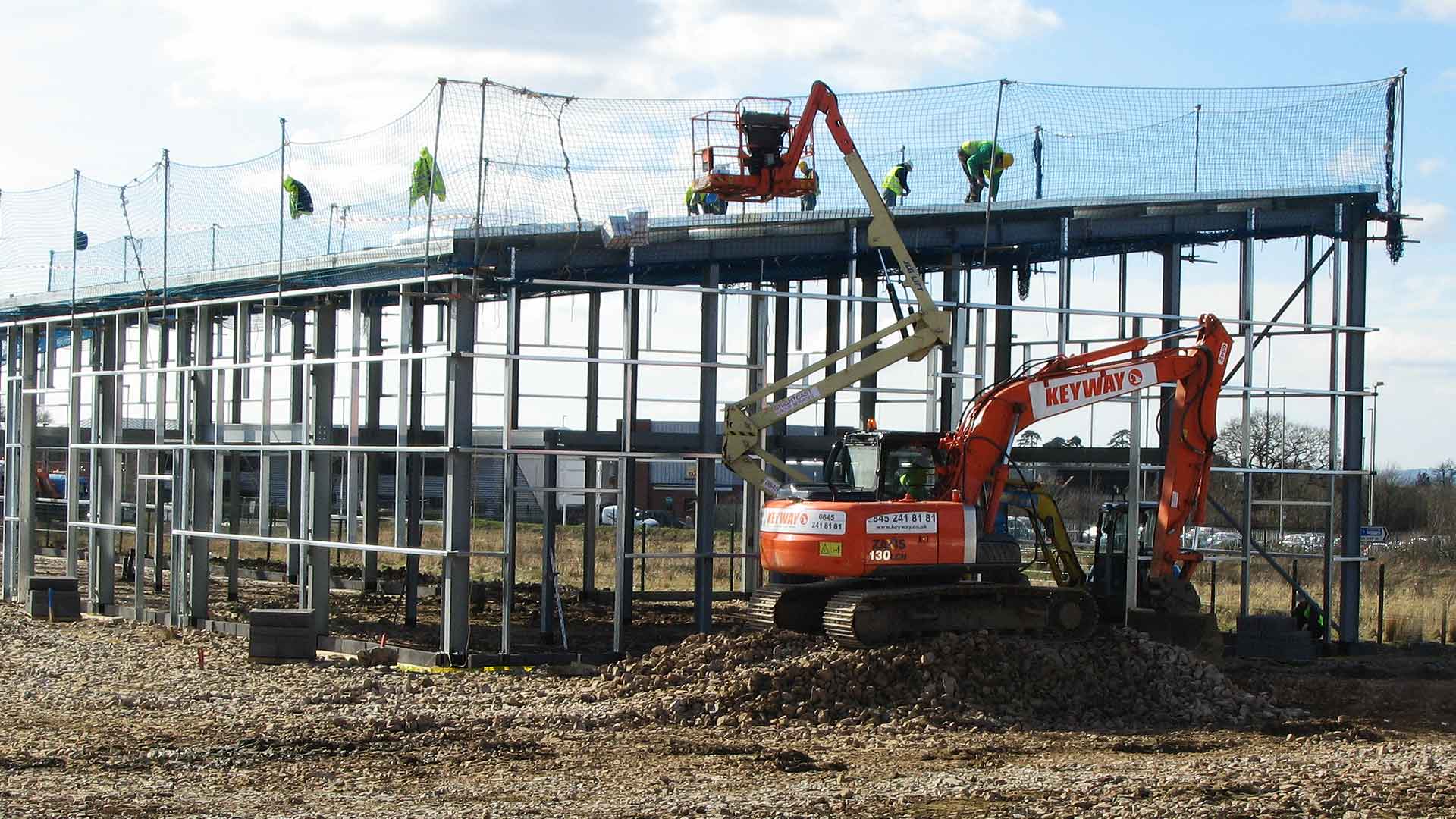 Commercial steel frame unit under construction