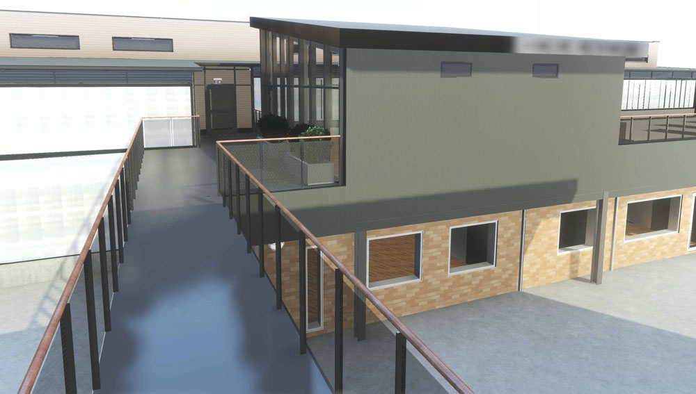 3D rendered design by commercial construction contractors Kent Structures