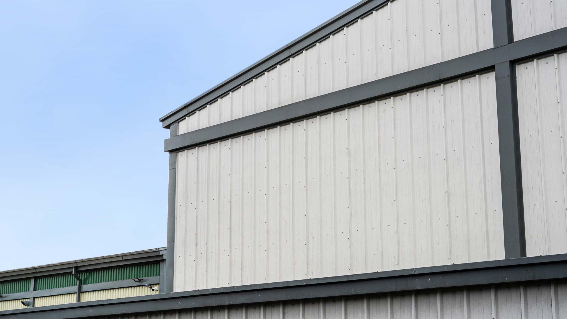 Detail of steel cladding on commercial unit for Triflex in Folkestone.