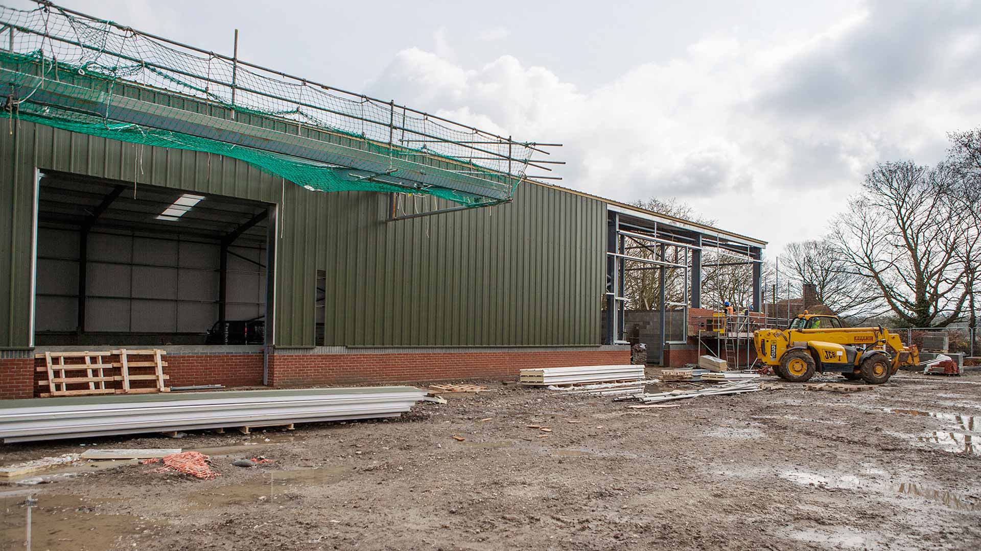 Steel frame unit under construction for commercial distribution company in Canterbury.