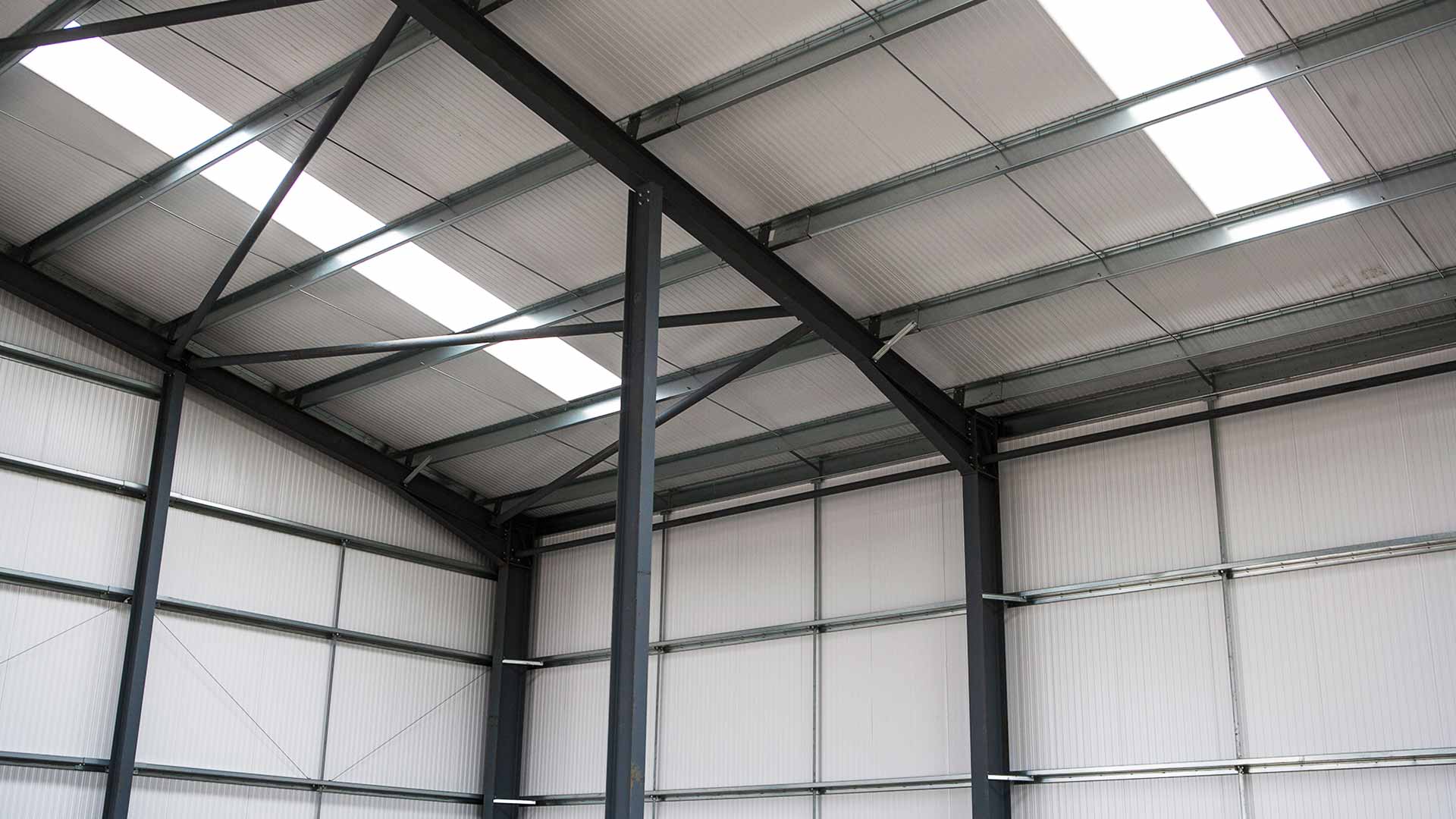 Interior of steel frame unit for commercial distribution company