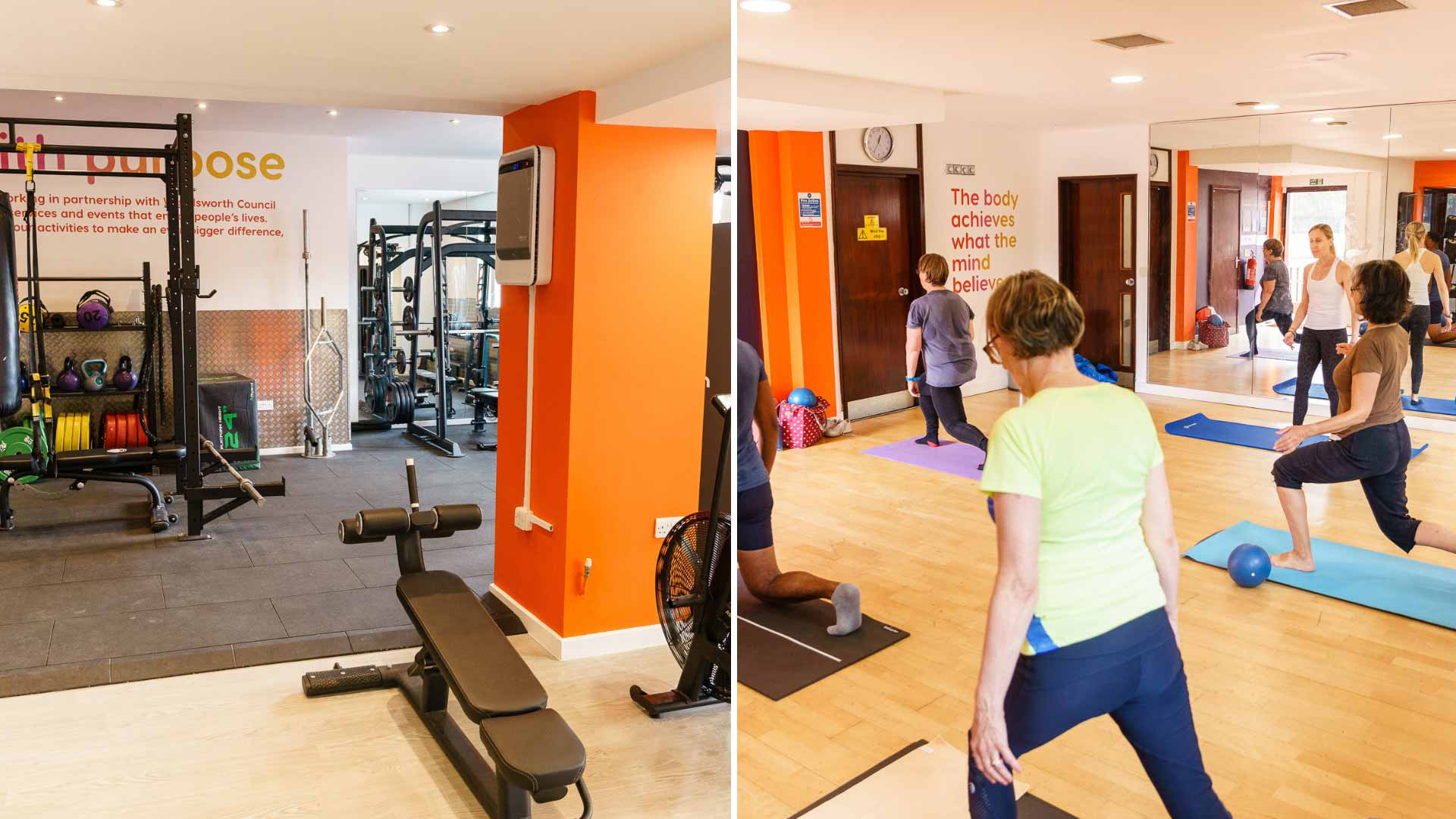 Images of gym and fitness studios in London with people working out