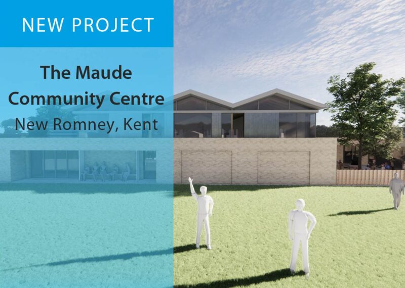 3D visualisation of the new Maude Community Centre in New Romney. Image overlaid with text annoucing new project.