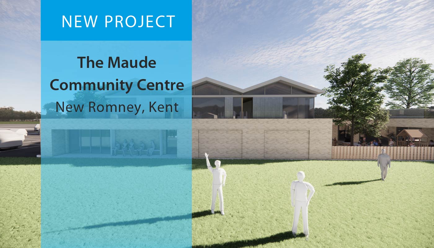 3D visualisation of the new Maude Community Centre in New Romney. Image overlaid with text annoucing new project.