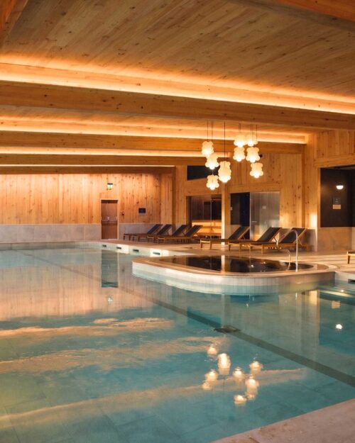 Modern CLT timber interior at Natural Fit Maidstne spa, jacuzzi and pool area.